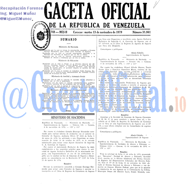 Gaceta Oficial 31861 del 13 Noviembre 1979