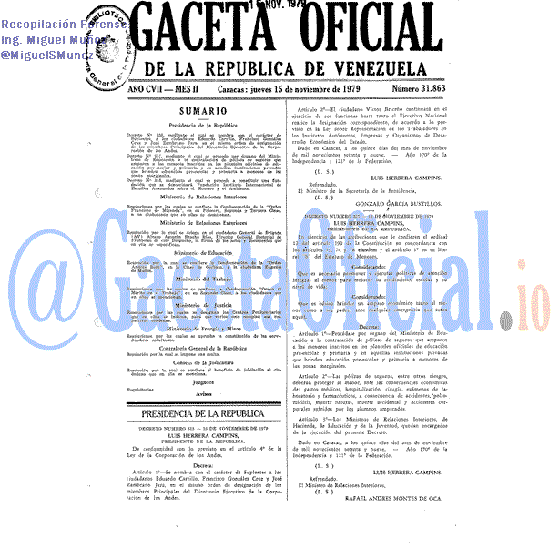 Gaceta Oficial 31863 del 15 Noviembre 1979