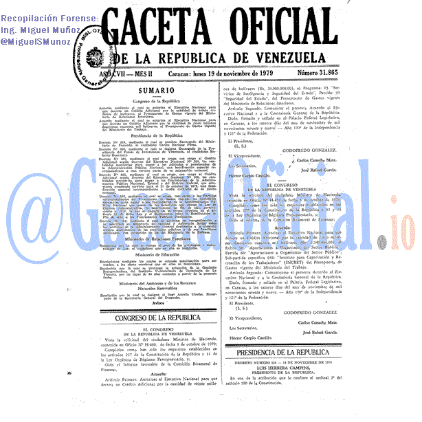 Gaceta Oficial 31865 del 19 Noviembre 1979
