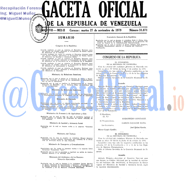 Gaceta Oficial 31871 del 27 Noviembre 1979