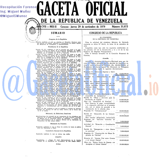 Gaceta Oficial 31873 del 29 Noviembre 1979