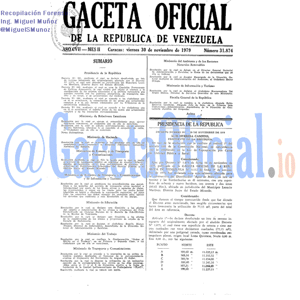Gaceta Oficial 31874 del 30 Noviembre 1979