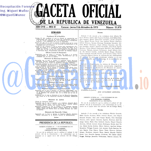 Gaceta Oficial 31878 del 6 Diciembre 1979