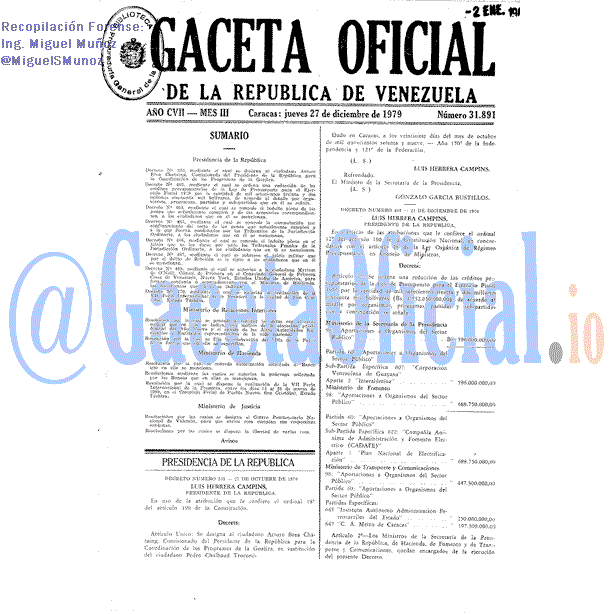Gaceta Oficial 31891 del 27 Diciembre 1979