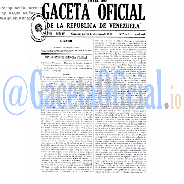 Gaceta Oficial 2546 del 17 Enero 1980