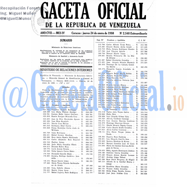 Gaceta Oficial 2548 del 24 Enero 1980