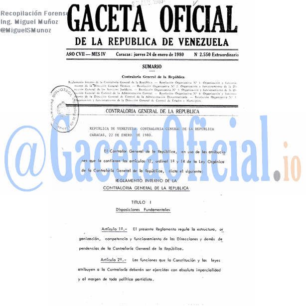 Gaceta Oficial 2550 del 24 Enero 1980