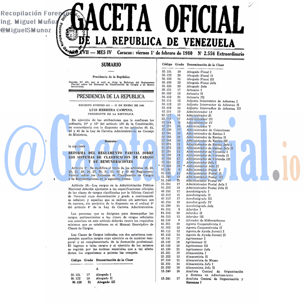 Gaceta Oficial 2556 del 1 Febrero 1980