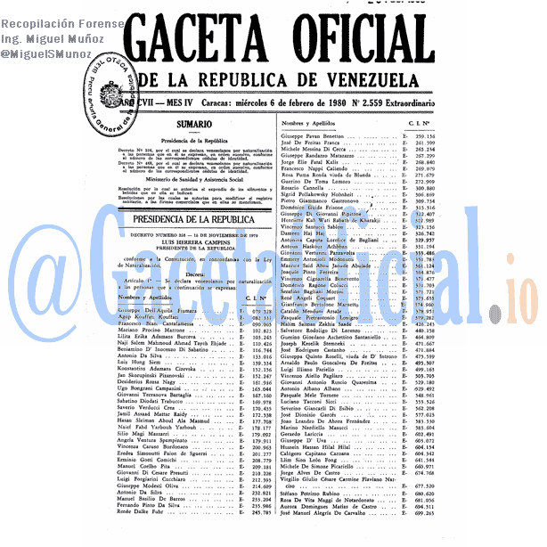 Gaceta Oficial 2559 del 6 Febrero 1980