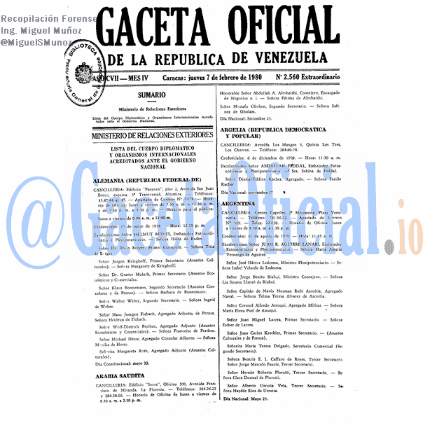 Gaceta Oficial 2560 del 7 Febrero 1980