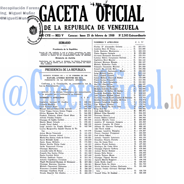 Gaceta Oficial 2565 del 25 Febrero 1980