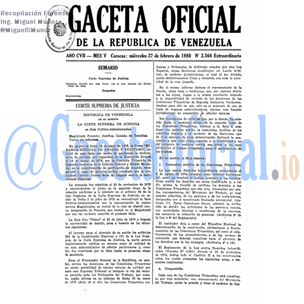 Gaceta Oficial 2566 del 27 Febrero 1980