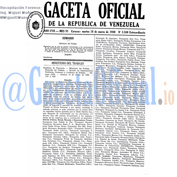 Gaceta Oficial 2580 del 18 Marzo 1980