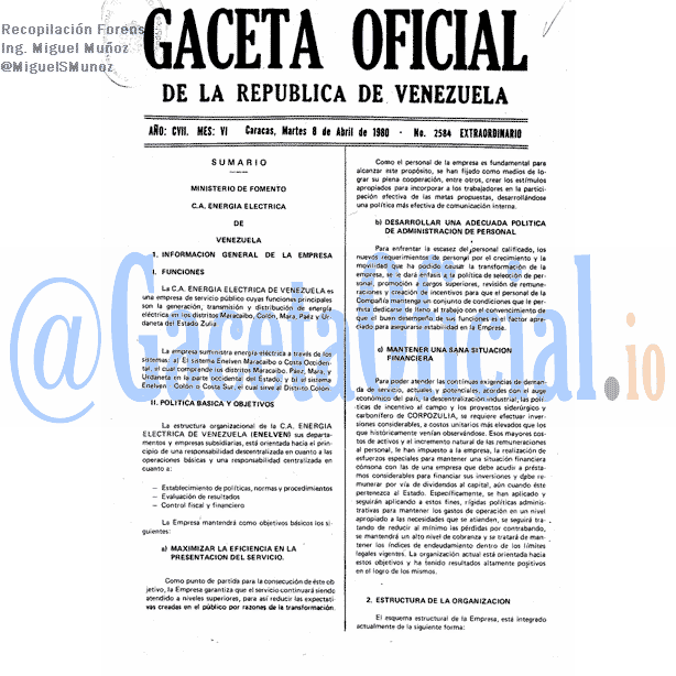 Gaceta Oficial 2584 del 8 Abril 1980