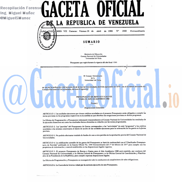 Gaceta Oficial 2592 del 18 Abril 1980