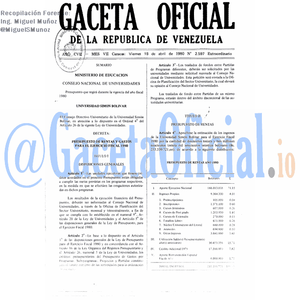 Gaceta Oficial 2597 del 18 Abril 1980