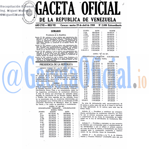Gaceta Oficial 2606 del 29 Abril 1980
