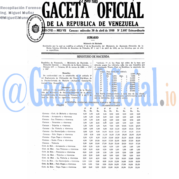 Gaceta Oficial 2607 del 30 Abril 1980