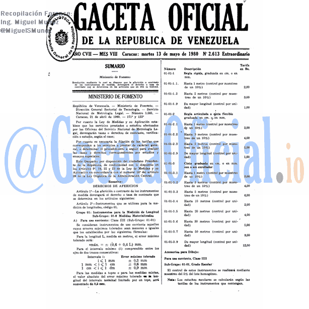 Gaceta Oficial 2613 del 13 Mayo 1980