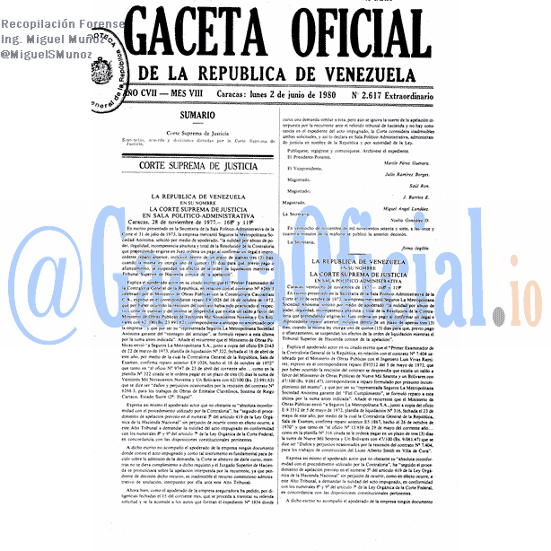 Gaceta Oficial 2617 del 2 Junio 1980