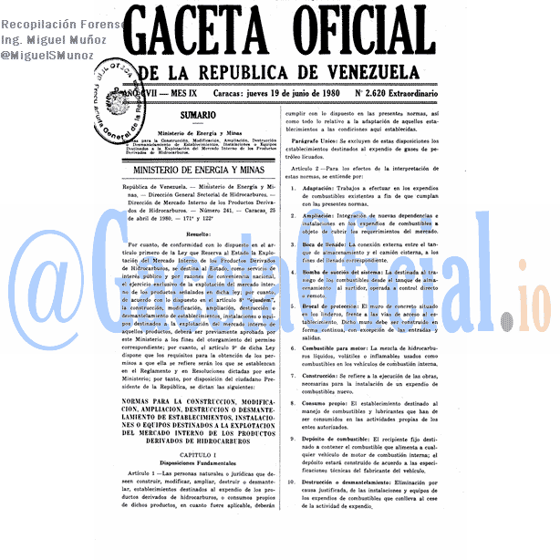 Gaceta Oficial 2620 del 19 Junio 1980