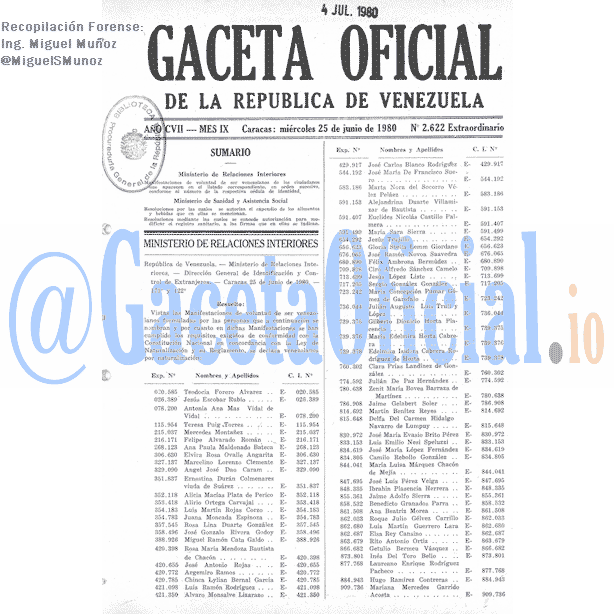 Gaceta Oficial 2622 del 25 Junio 1980