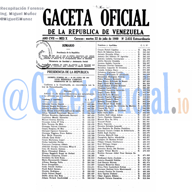 Gaceta Oficial 2632 del 22 Julio 1980