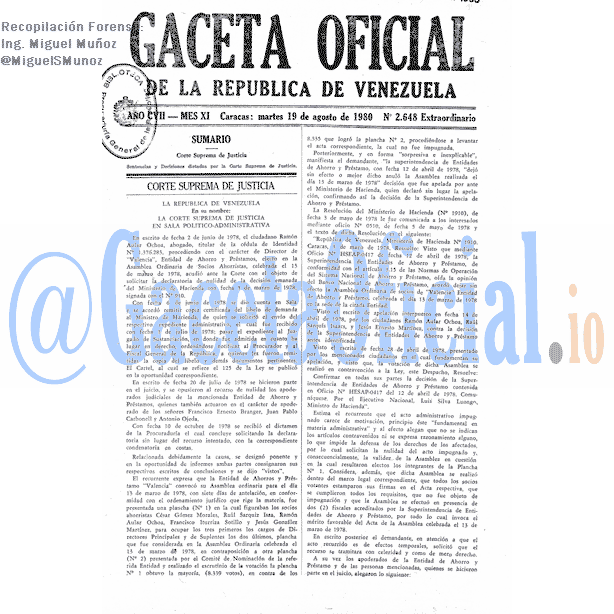 Gaceta Oficial 2648 del 19 Agosto 1980