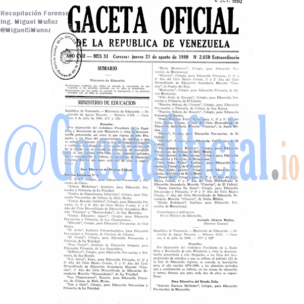Gaceta Oficial 2650 del 21 Agosto 1980