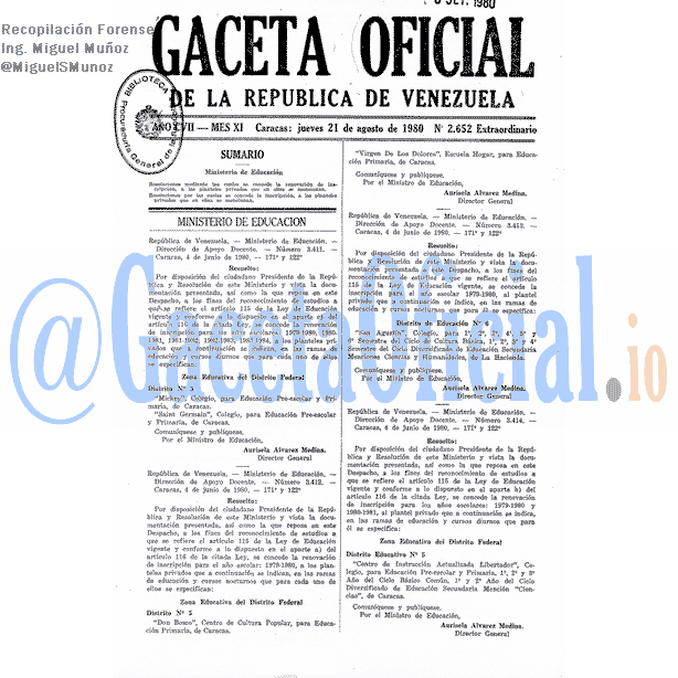 Gaceta Oficial 2652 del 21 Agosto 1980