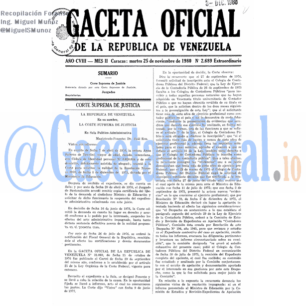 Gaceta Oficial 2689 del 25 Noviembre 1980