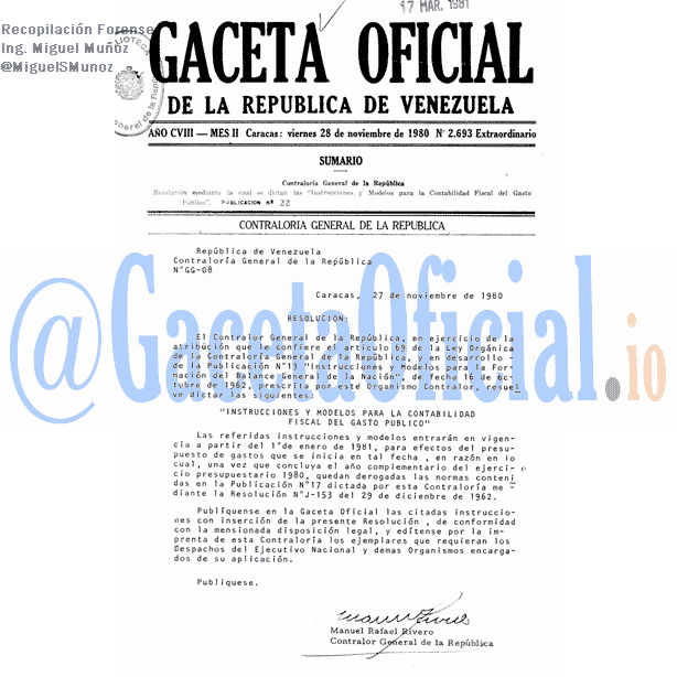 Gaceta Oficial 2693 del 28 Noviembre 1980