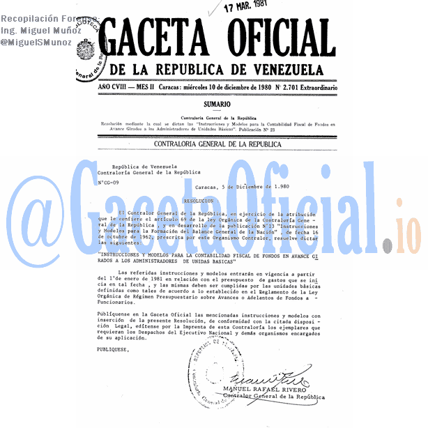 Gaceta Oficial 2701 del 10 Diciembre 1980