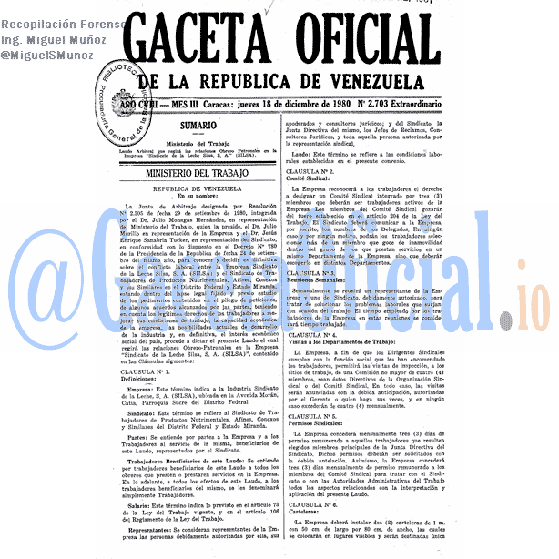 Gaceta Oficial 2703 del 18 Diciembre 1980