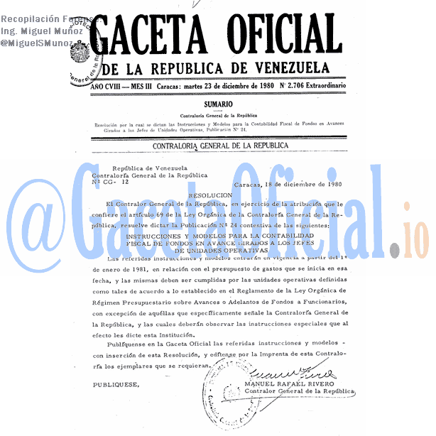 Gaceta Oficial 2706 del 23 Diciembre 1980