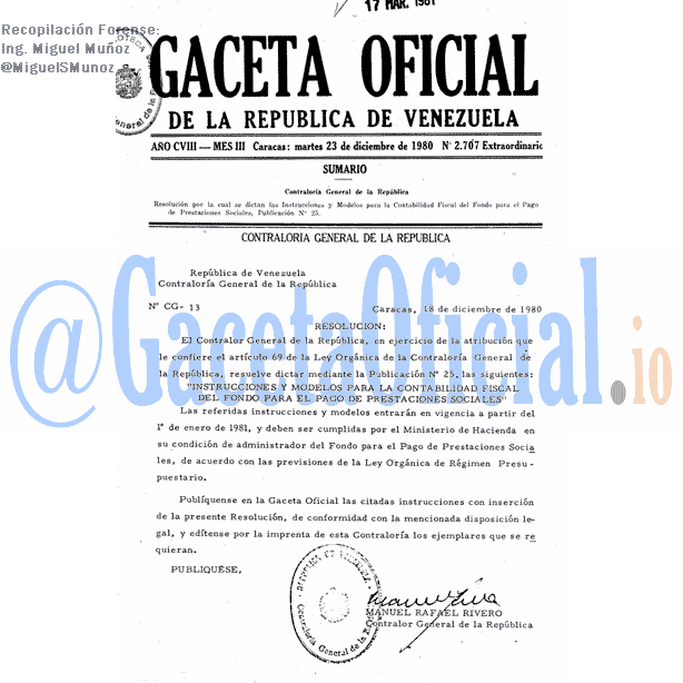 Gaceta Oficial 2707 del 23 Diciembre 1980