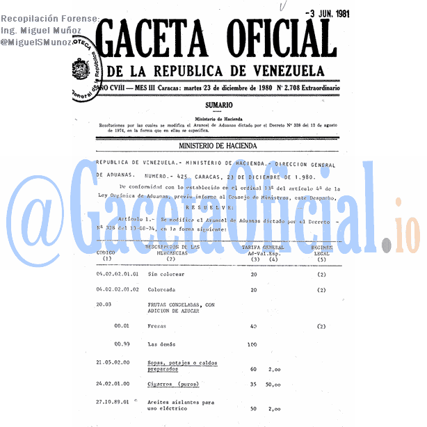 Gaceta Oficial 2708 del 23 Diciembre 1980