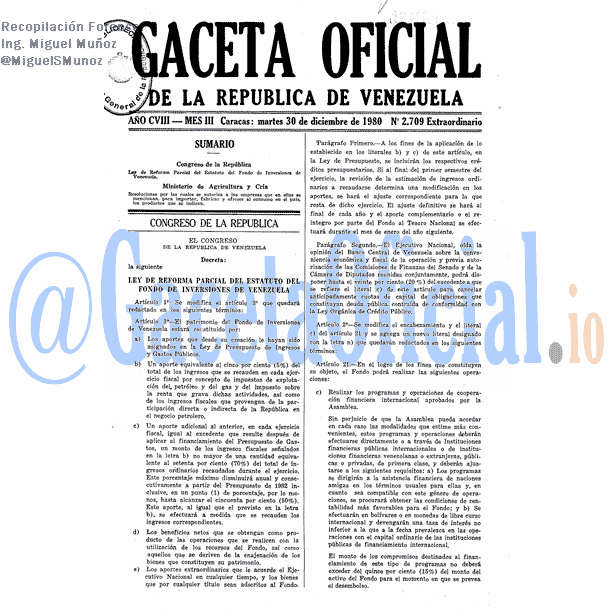 Gaceta Oficial 2709 del 30 Diciembre 1980