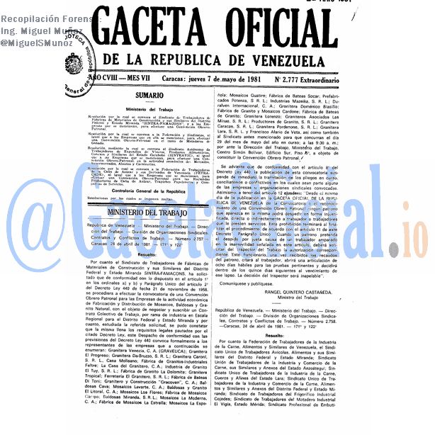 Gaceta Oficial 2777 del 7 Mayo 1981