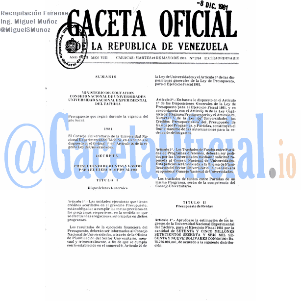 Gaceta Oficial 2784 del 19 Mayo 1981