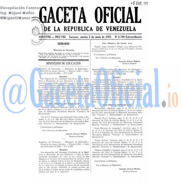 Gaceta Oficial 2796 del 2 Junio 1981