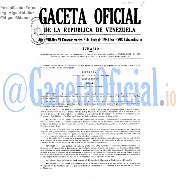 Gaceta Oficial 2798 del 2 Junio 1981