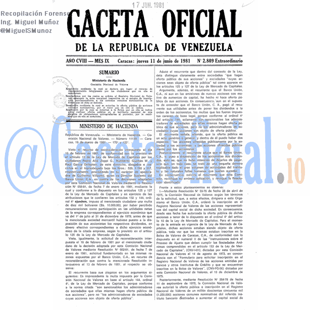 Gaceta Oficial 2809 del 11 Junio 1981