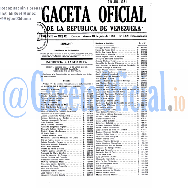 Gaceta Oficial 2821 del 10 Julio 1981