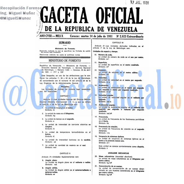 Gaceta Oficial 2823 del 14 Julio 1981