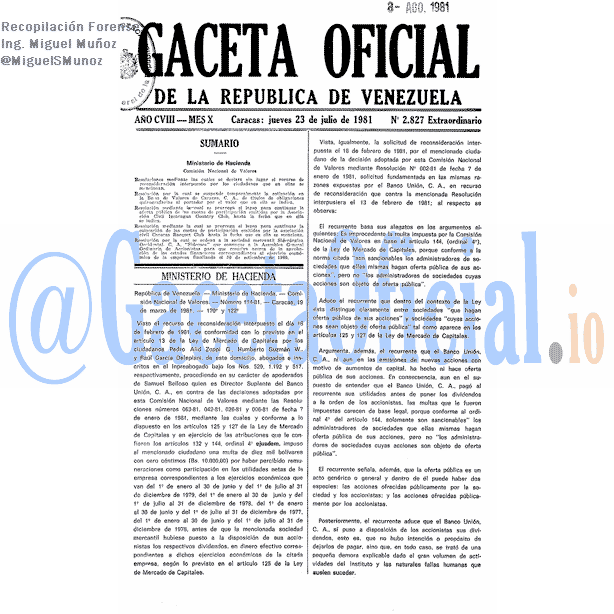 Gaceta Oficial 2827 del 23 Julio 1981