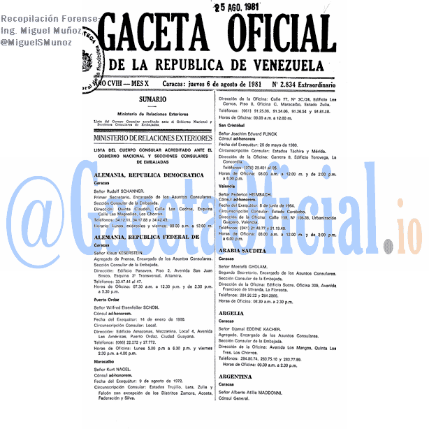 Gaceta Oficial 2834 del 6 Agosto 1981