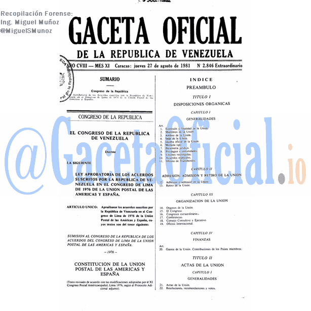 Gaceta Oficial 2846 del 27 Agosto 1981