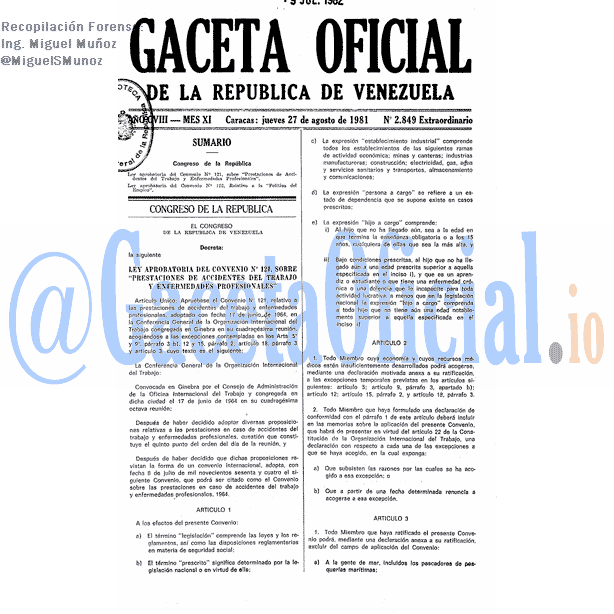 Gaceta Oficial 2849 del 27 Agosto 1981
