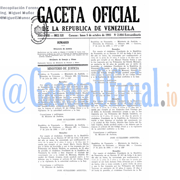 Gaceta Oficial 2866 del 5 Octubre 1981